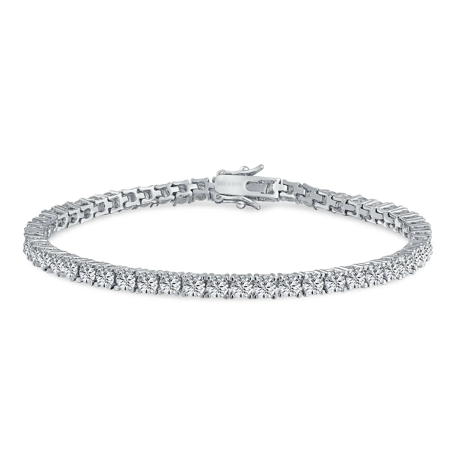 Bridal AAA CZ Solitaire Round Tennis Bracelet Sterling Silver 7.5-8"