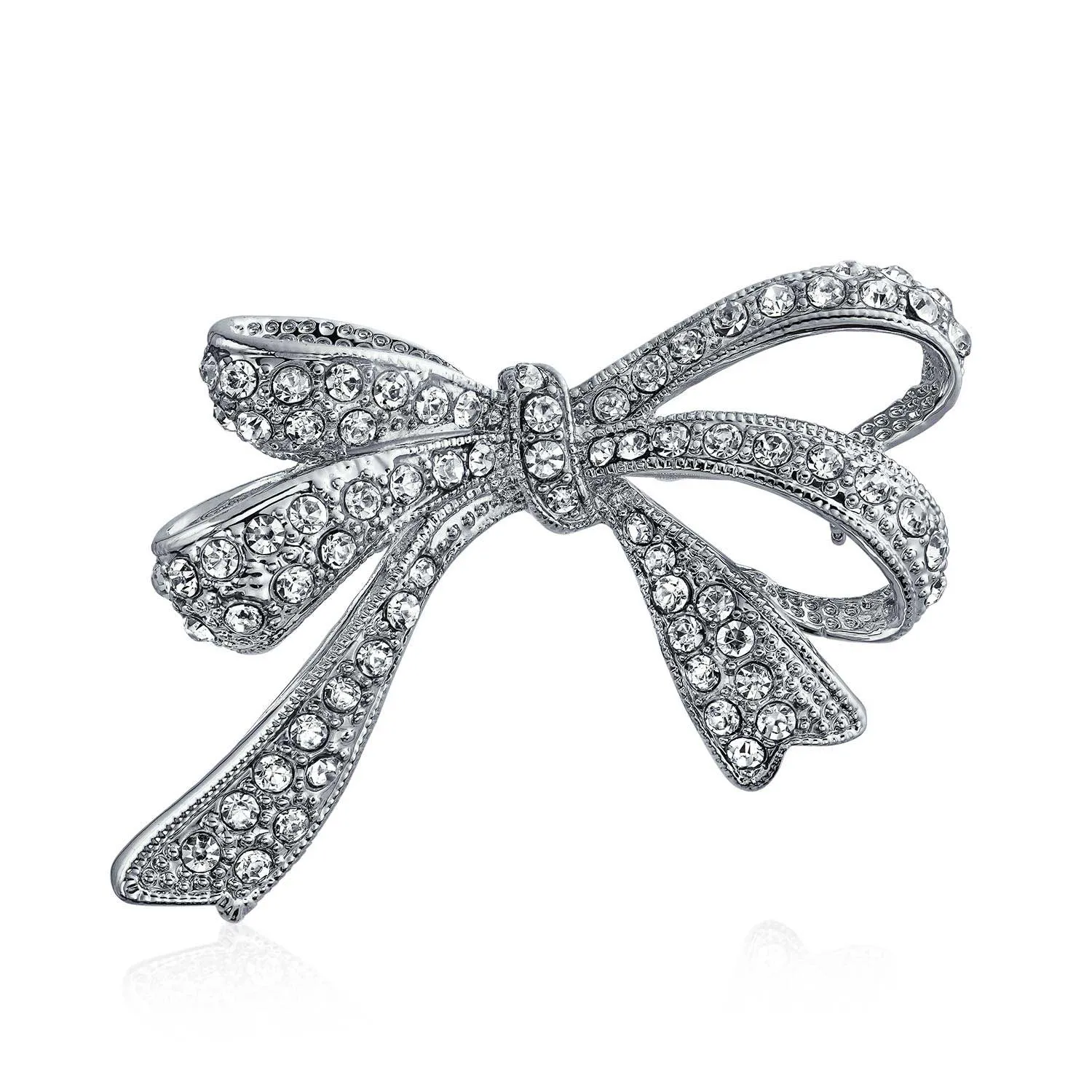 Bridal Bow Ribbon Pave Crystal Wedding Bridal Brooch Pin