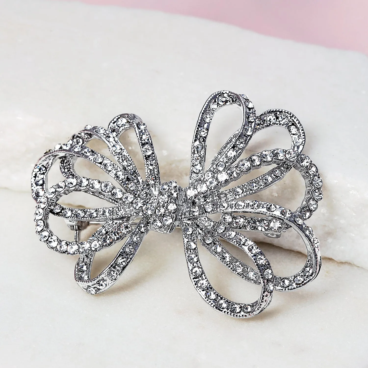 Bridal Bow Ribbon Pave Crystal Wedding Bridal Brooch Pin