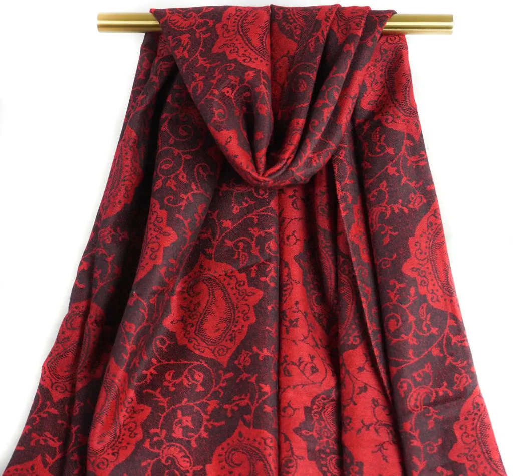 Burgundy Paisley Pashmina Scarf Bohemian Shawl