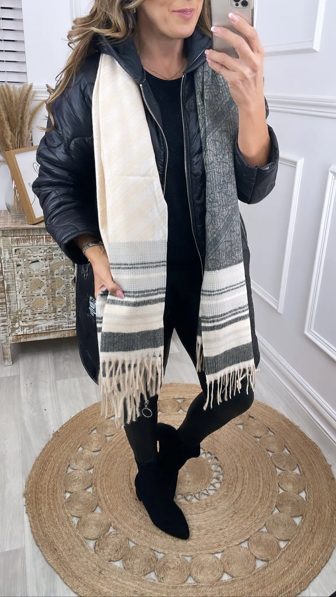 Callie Beige Stripe Scarf