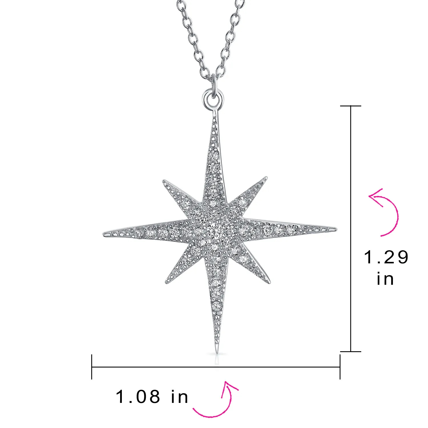 Celestial 8-Point North Star Burst Pendant Necklace with CZ in Sterling Silver