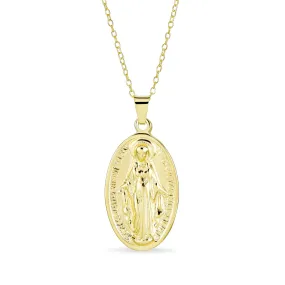 Christian Religious Medal Oval Lady Guadalupe Virgin Mary Necklace Gold Plated