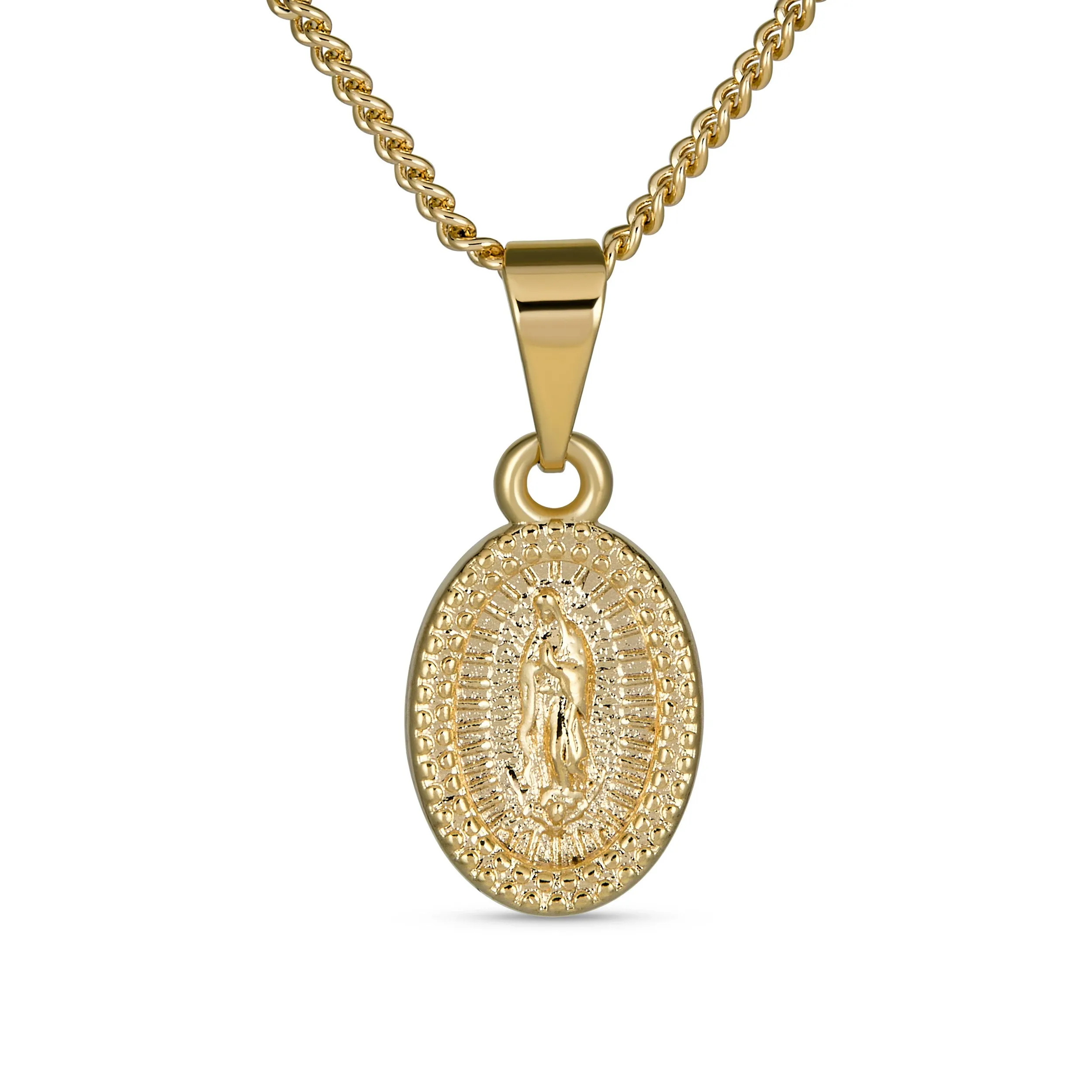 Christian Religious Medal Oval Lady Guadalupe Virgin Mary Necklace Gold Plated