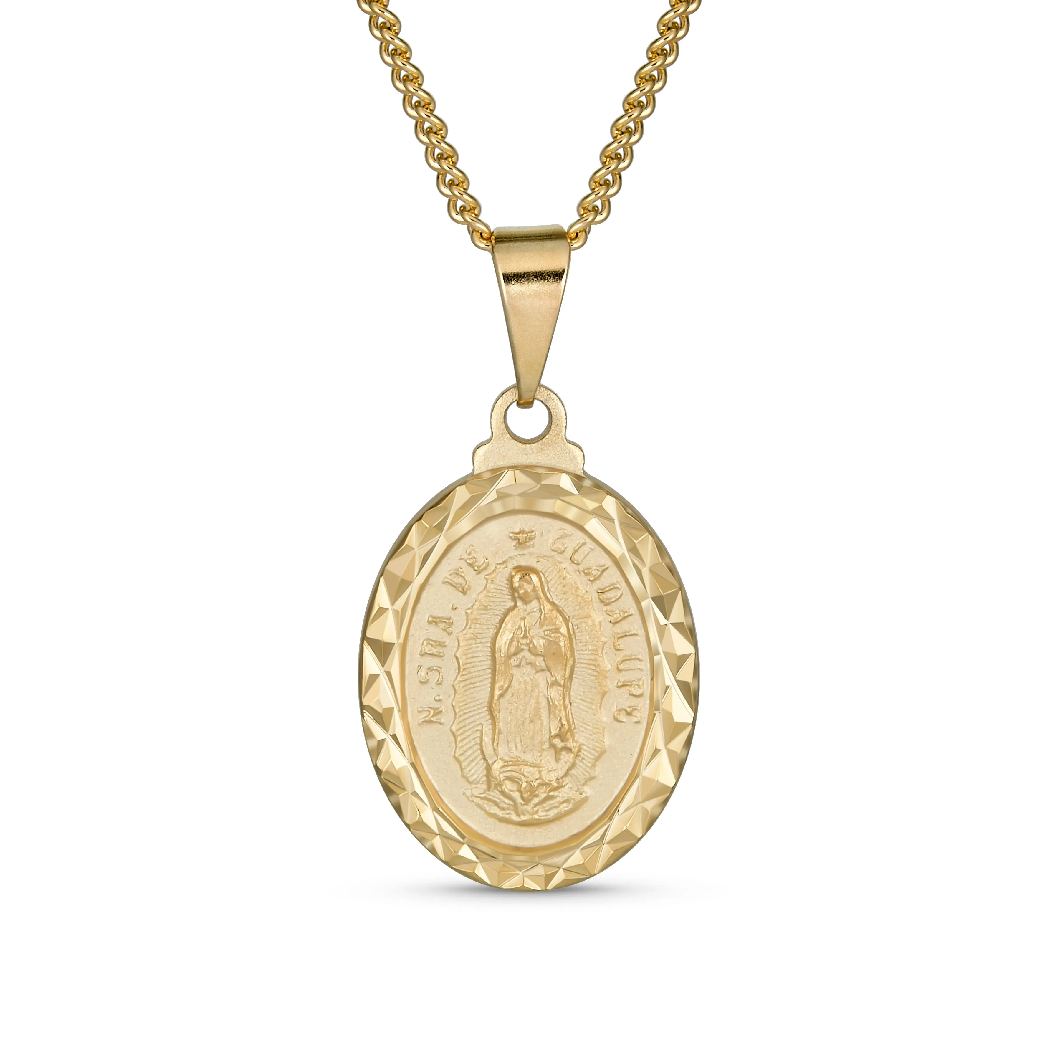 Christian Religious Medal Oval Lady Guadalupe Virgin Mary Necklace Gold Plated