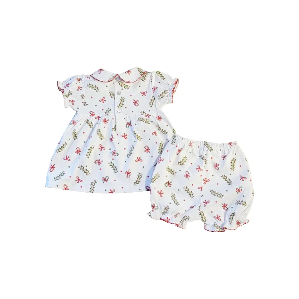 Christmas candy canes and bows Pima Cotton Baby girl dress