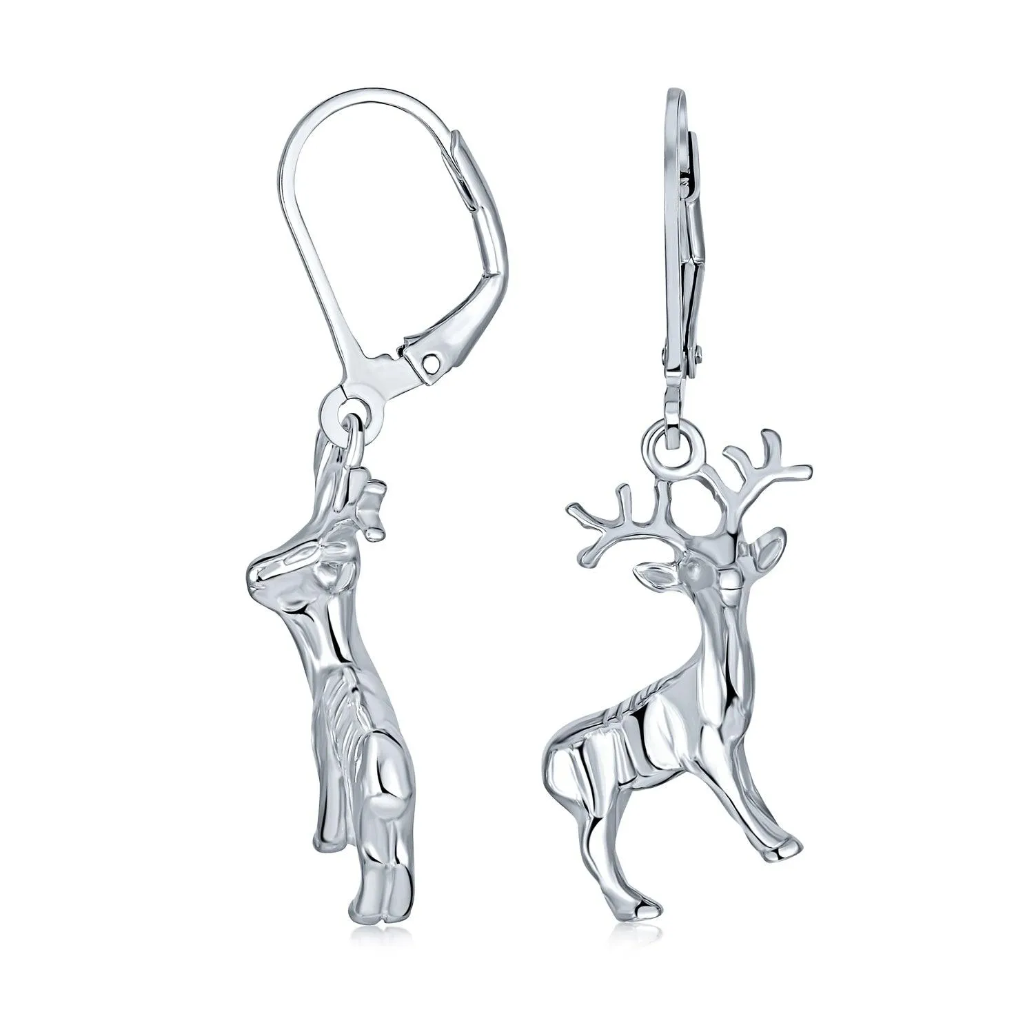 Christmas CZ Reindeer Dangling Stud Earrings Candy Cane Word JOY Necklace Silver