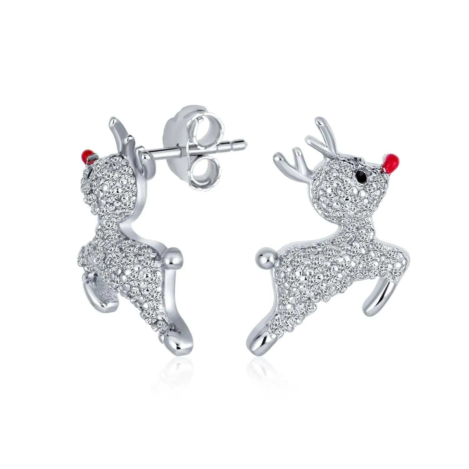 Christmas CZ Reindeer Dangling Stud Earrings Candy Cane Word JOY Necklace Silver