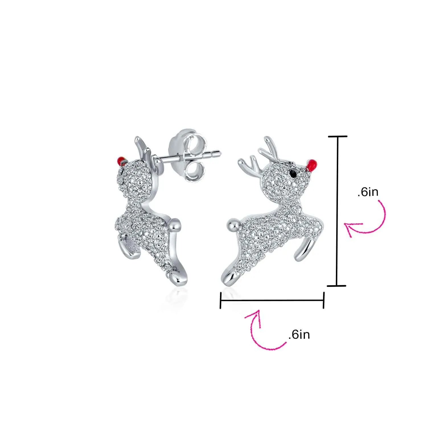 Christmas CZ Reindeer Dangling Stud Earrings Candy Cane Word JOY Necklace Silver