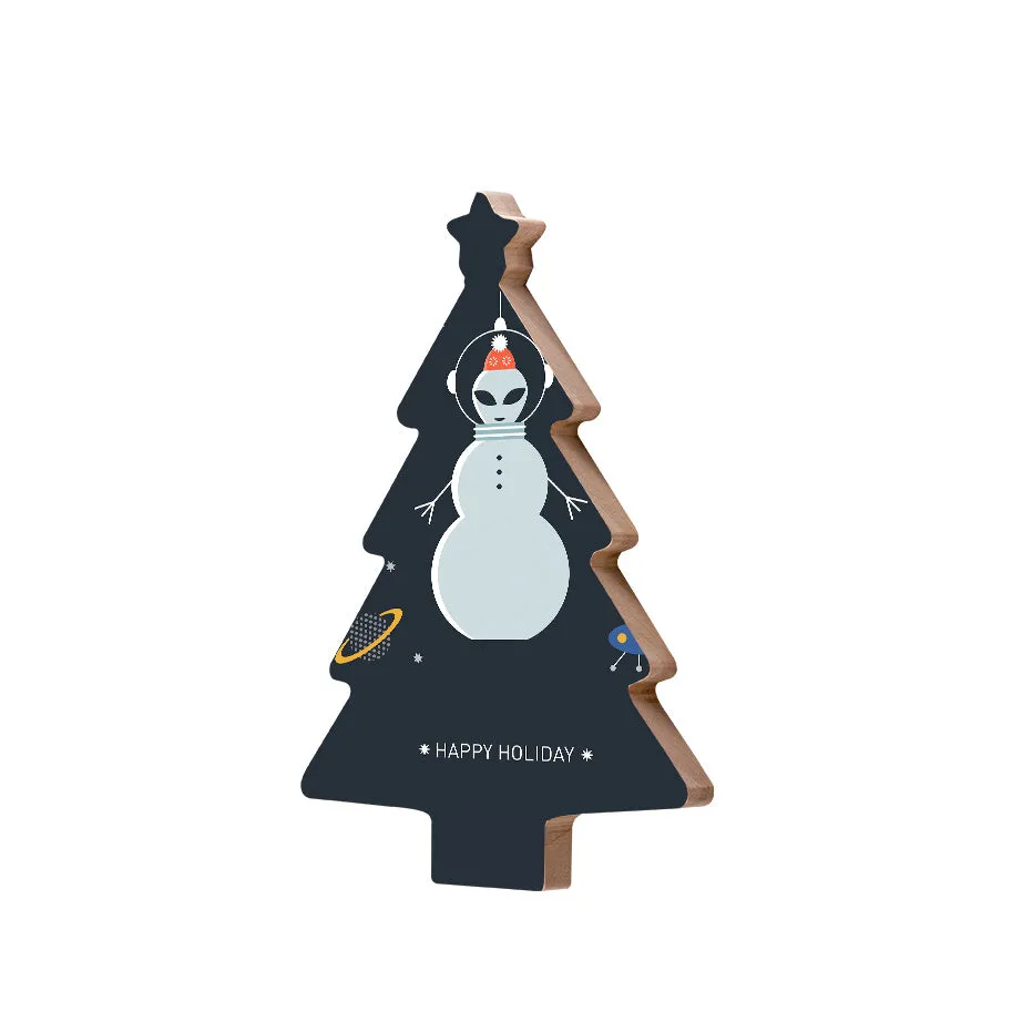 Christmas Decorations HAPPY ALIEN- Wooden Xmas Tree And Fridge Magnet