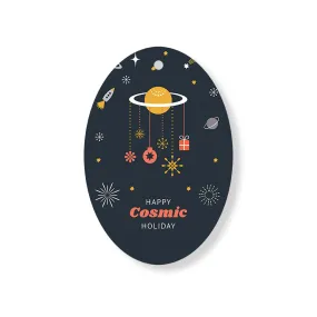 Christmas Decorations HAPPY COSMIC HOLIDAY- Wooden Xmas Oval Decoration and Fridge Magnet