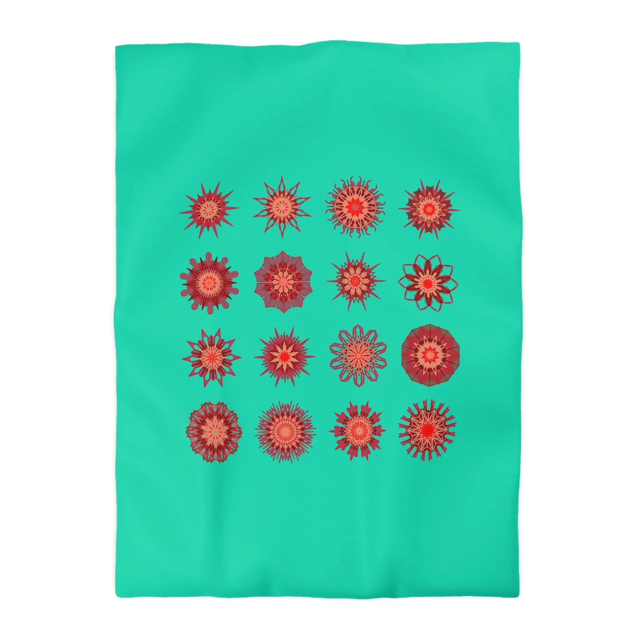 Christmas Handmade Mandala Art Duvet Cover - Aqua Background