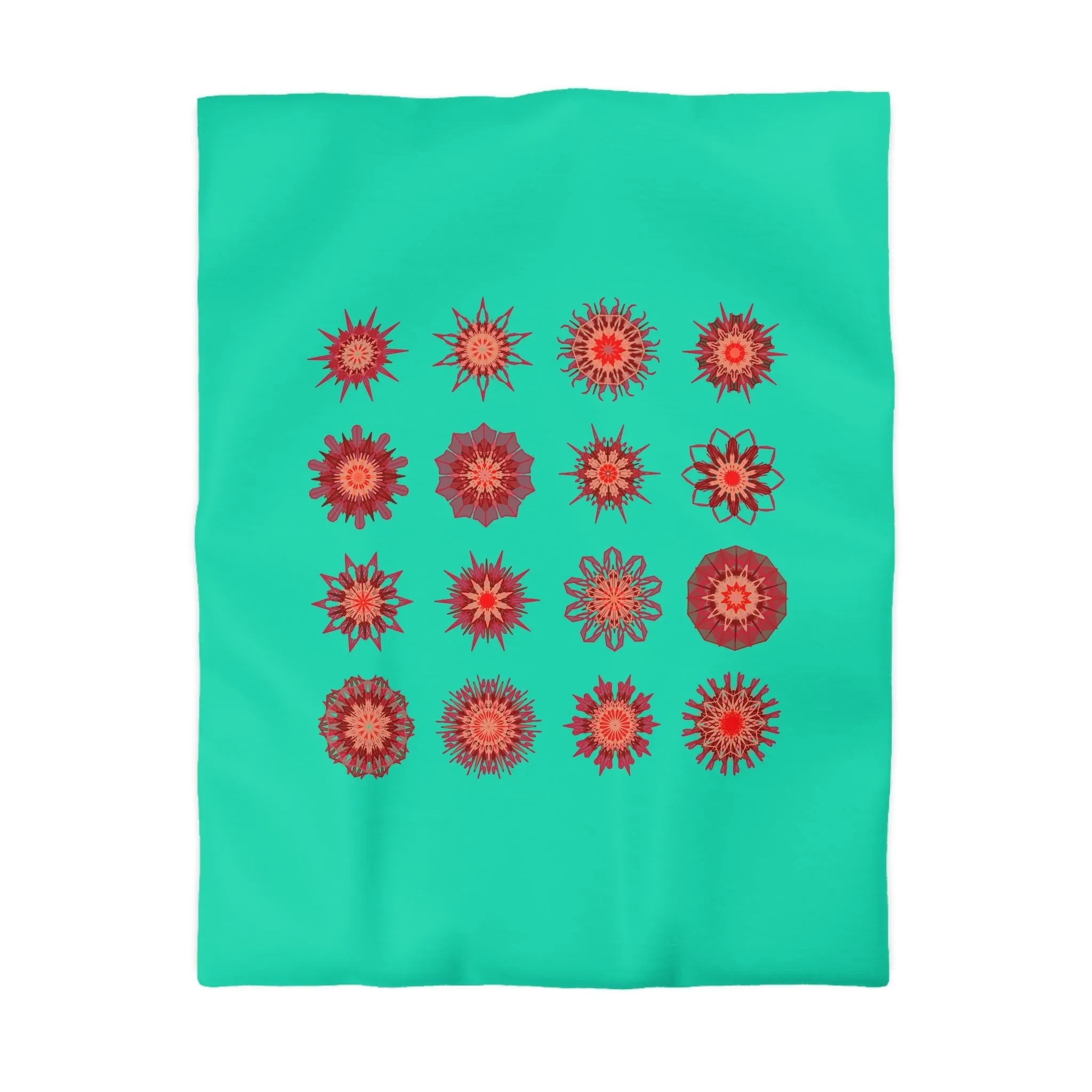 Christmas Handmade Mandala Art Duvet Cover - Aqua Background