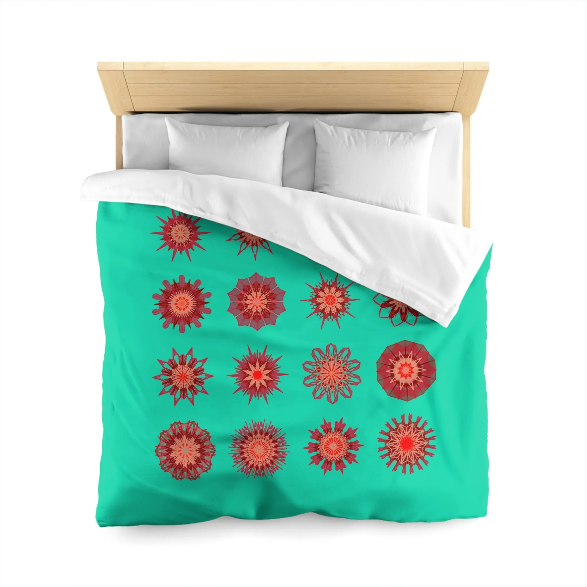 Christmas Handmade Mandala Art Duvet Cover - Aqua Background