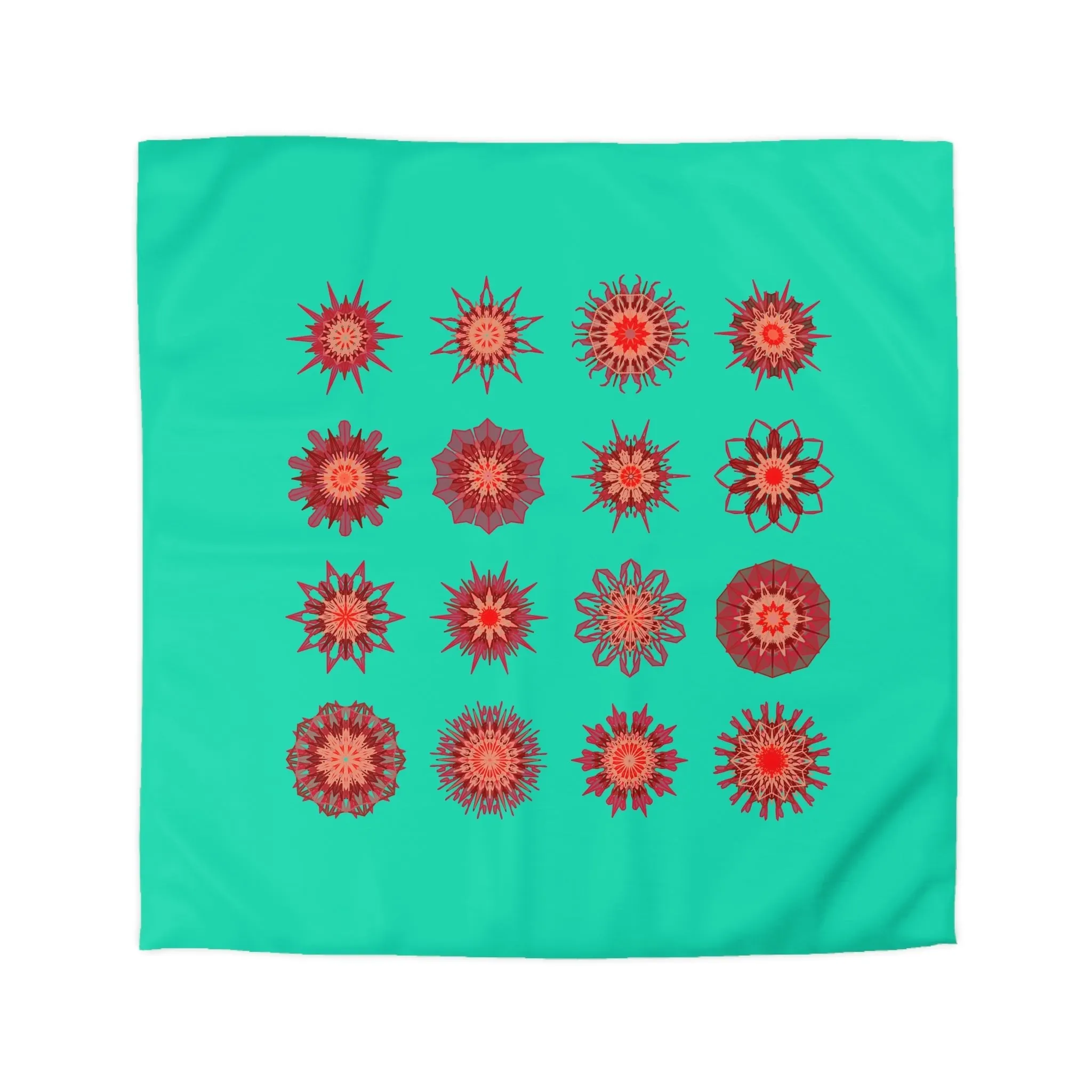 Christmas Handmade Mandala Art Duvet Cover - Aqua Background