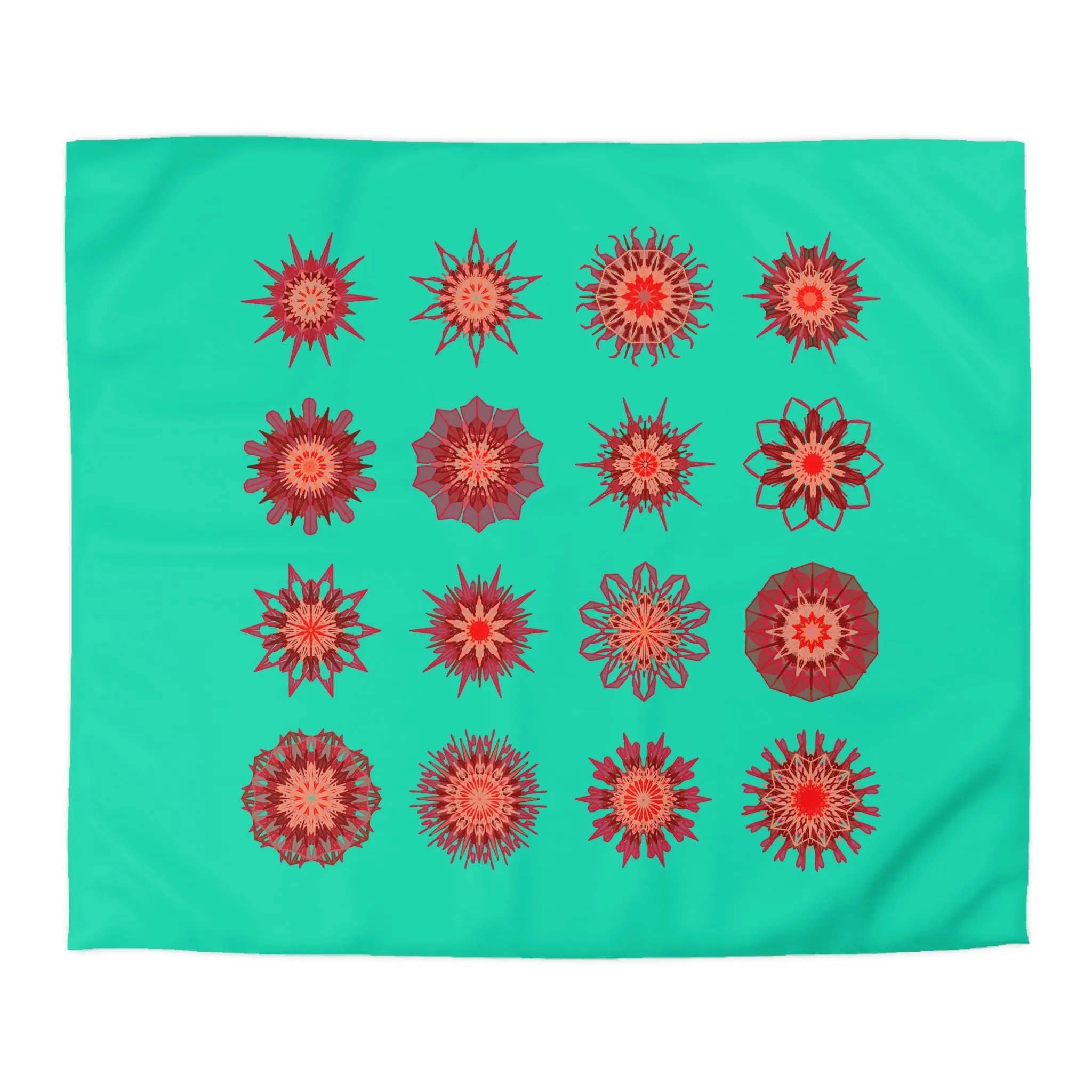 Christmas Handmade Mandala Art Duvet Cover - Aqua Background