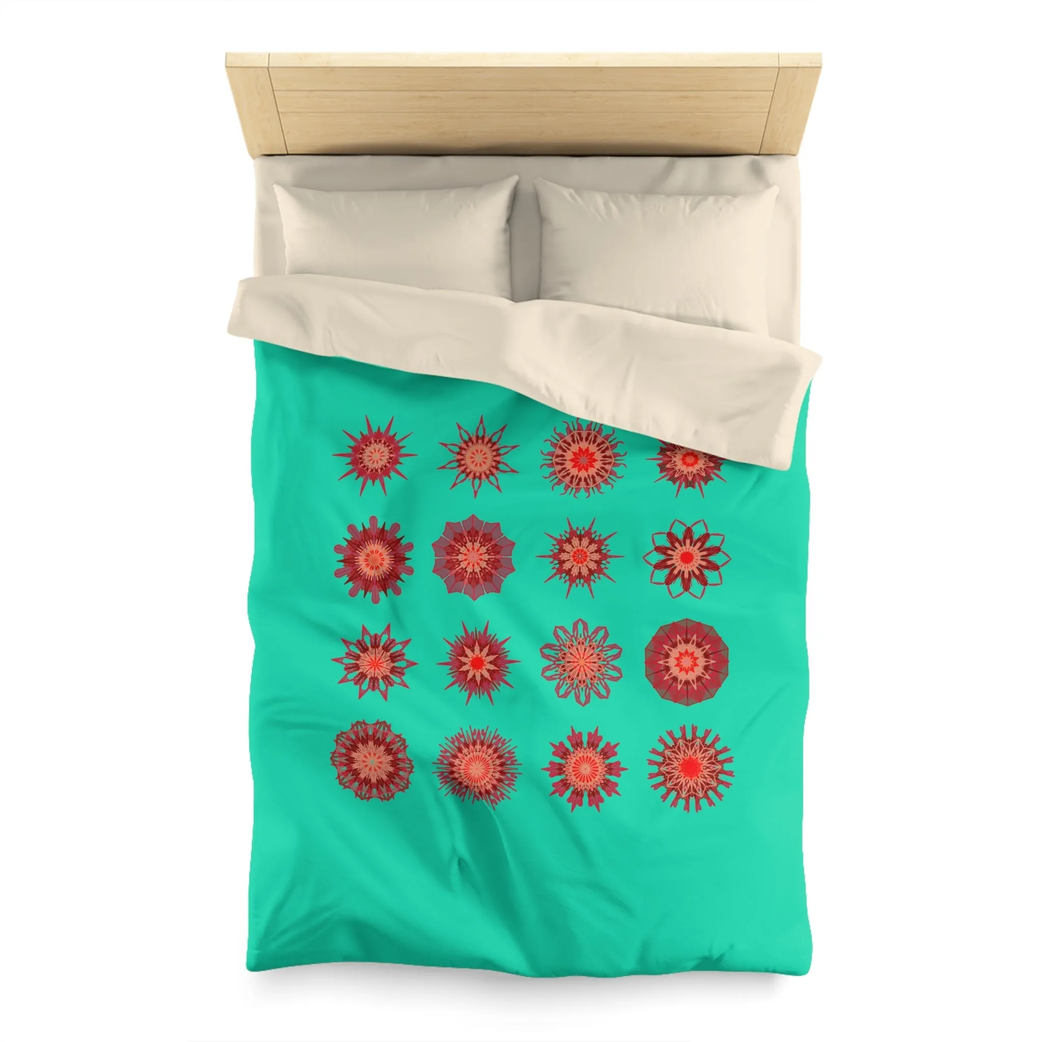 Christmas Handmade Mandala Art Duvet Cover - Aqua Background