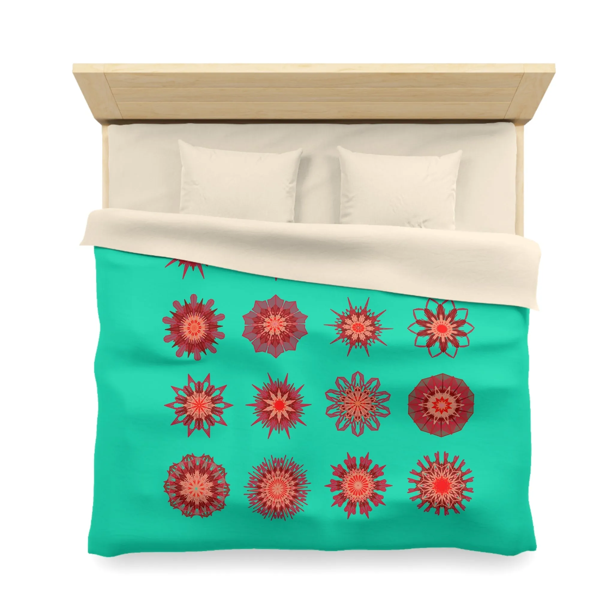 Christmas Handmade Mandala Art Duvet Cover - Aqua Background