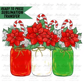 Christmas Mason Jar Holly Ready To Press Sublimation Transfer