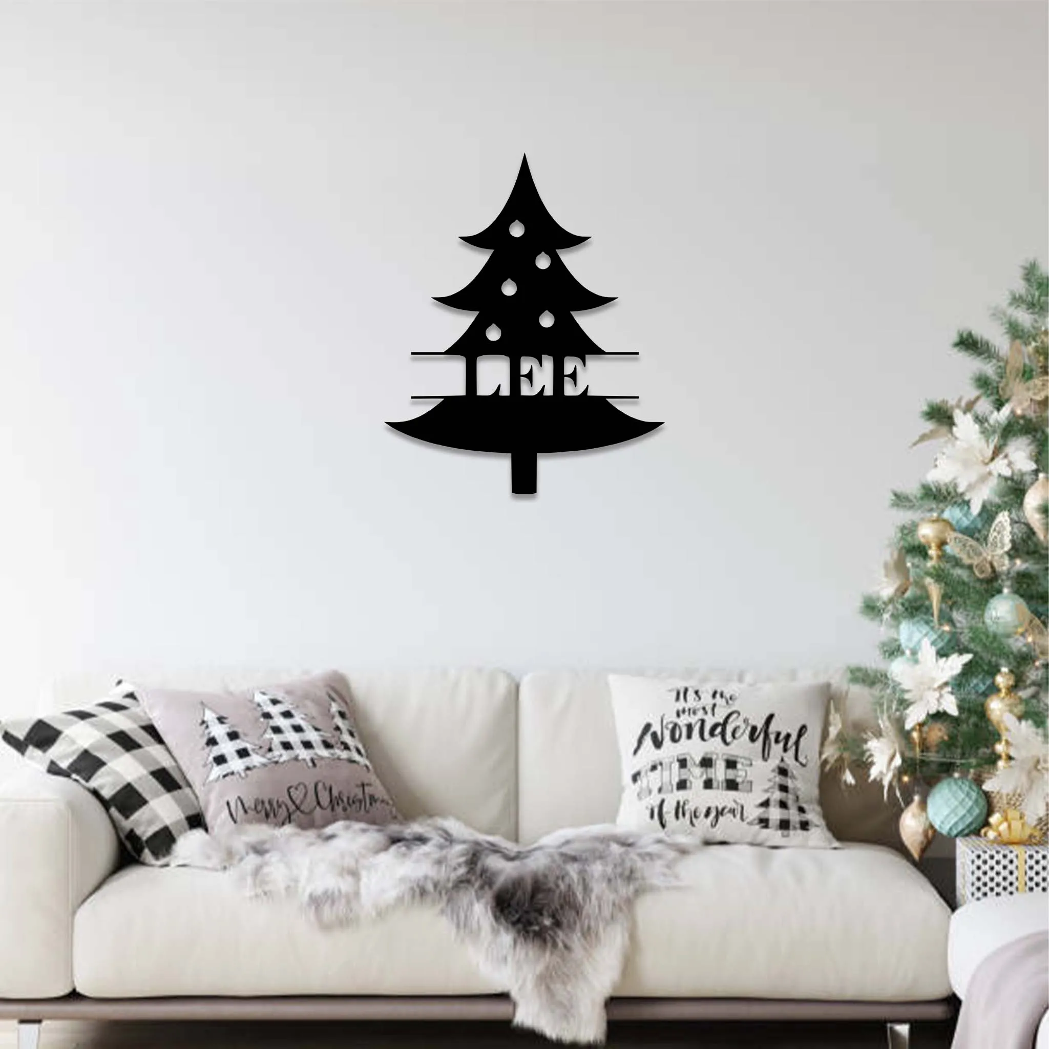 Christmas Tree Monogram - Metal Wall Art