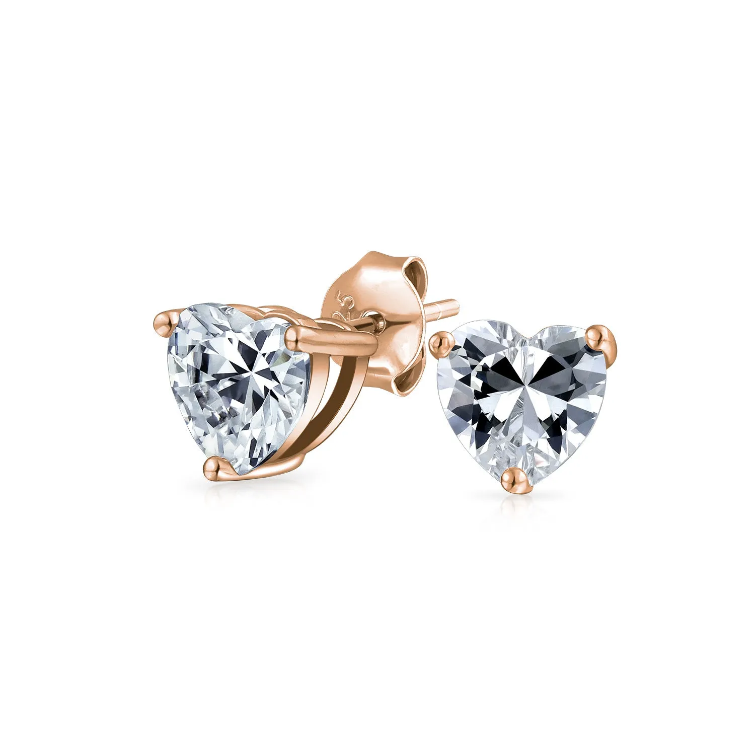 Classic AAA CZ .05-1CT Solitaire Heart Stud Earrings Rose Gold Silver