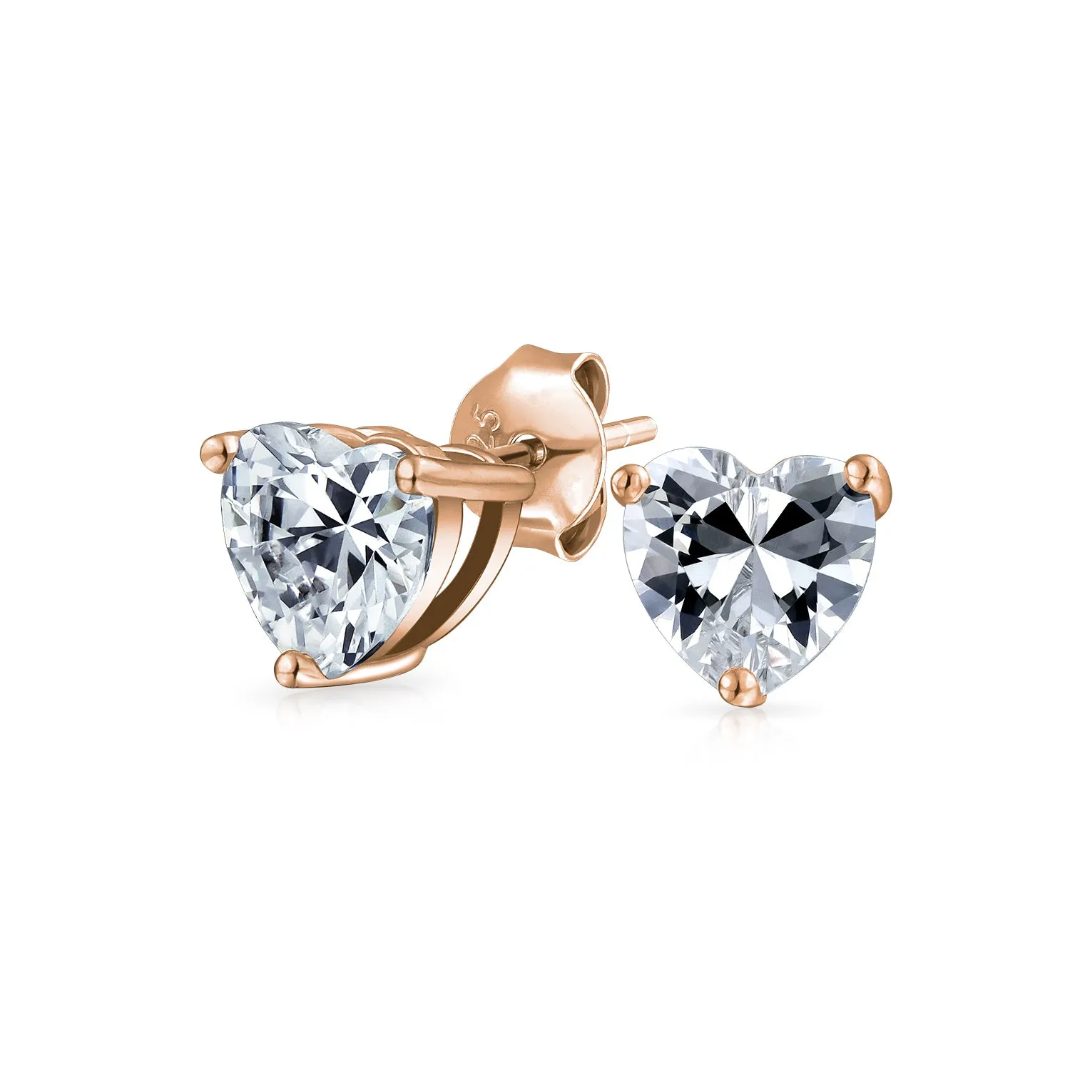 Classic AAA CZ .05-1CT Solitaire Heart Stud Earrings Rose Gold Silver