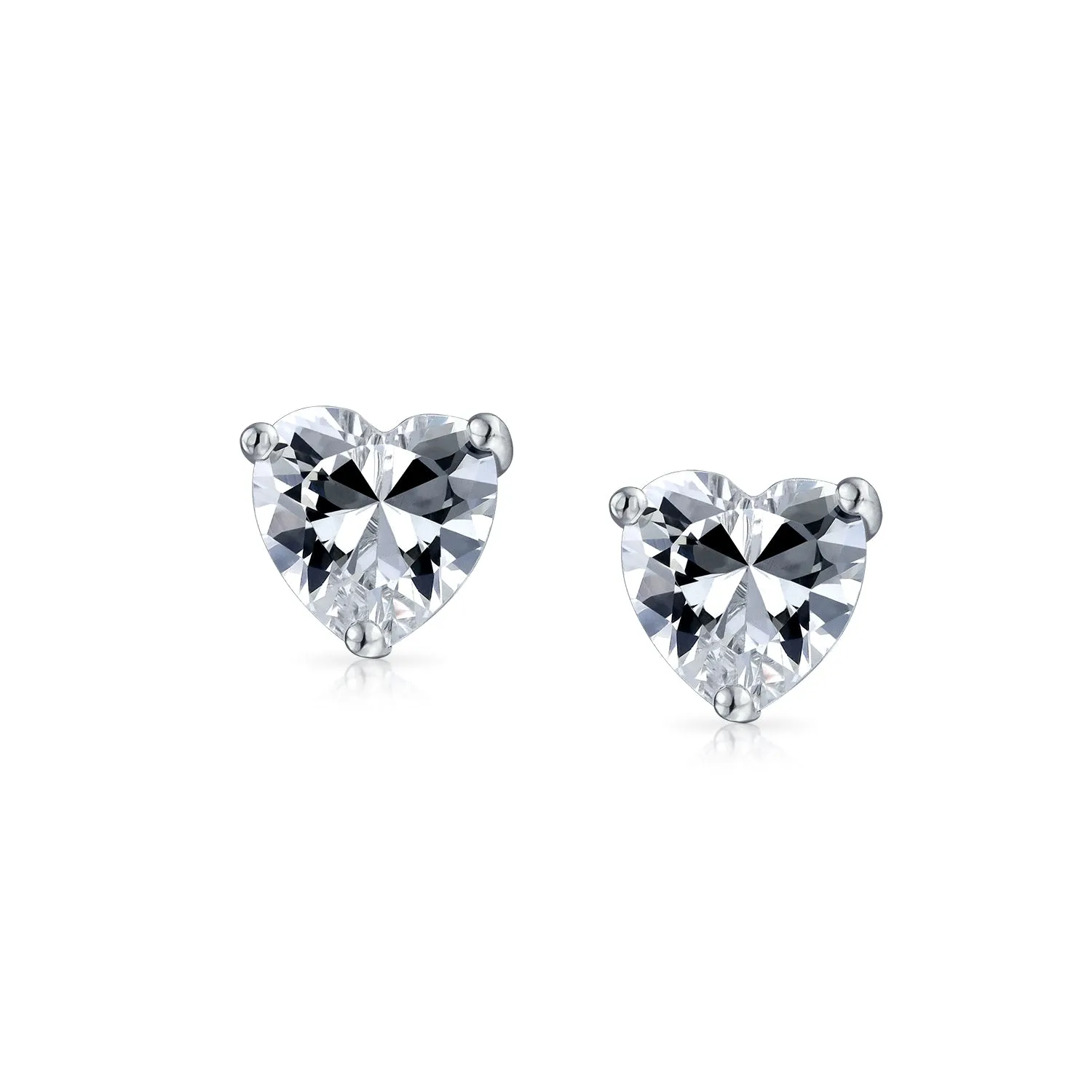 Classic AAA CZ .05-1CT Solitaire Heart Stud Earrings Rose Gold Silver