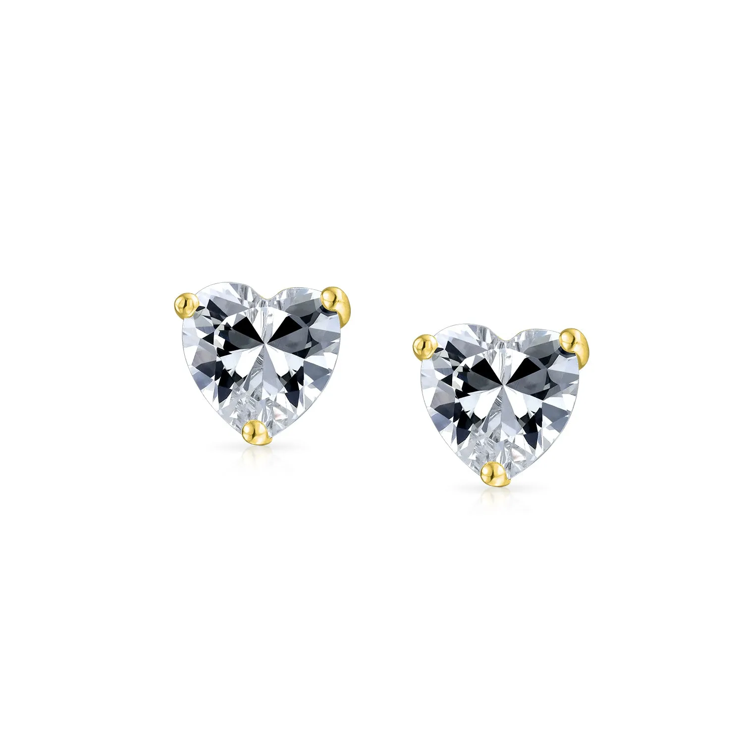 Classic AAA CZ .05-1CT Solitaire Heart Stud Earrings Rose Gold Silver