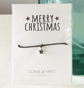 Coral And Mint Merry Christmas - Black Star Charm And String