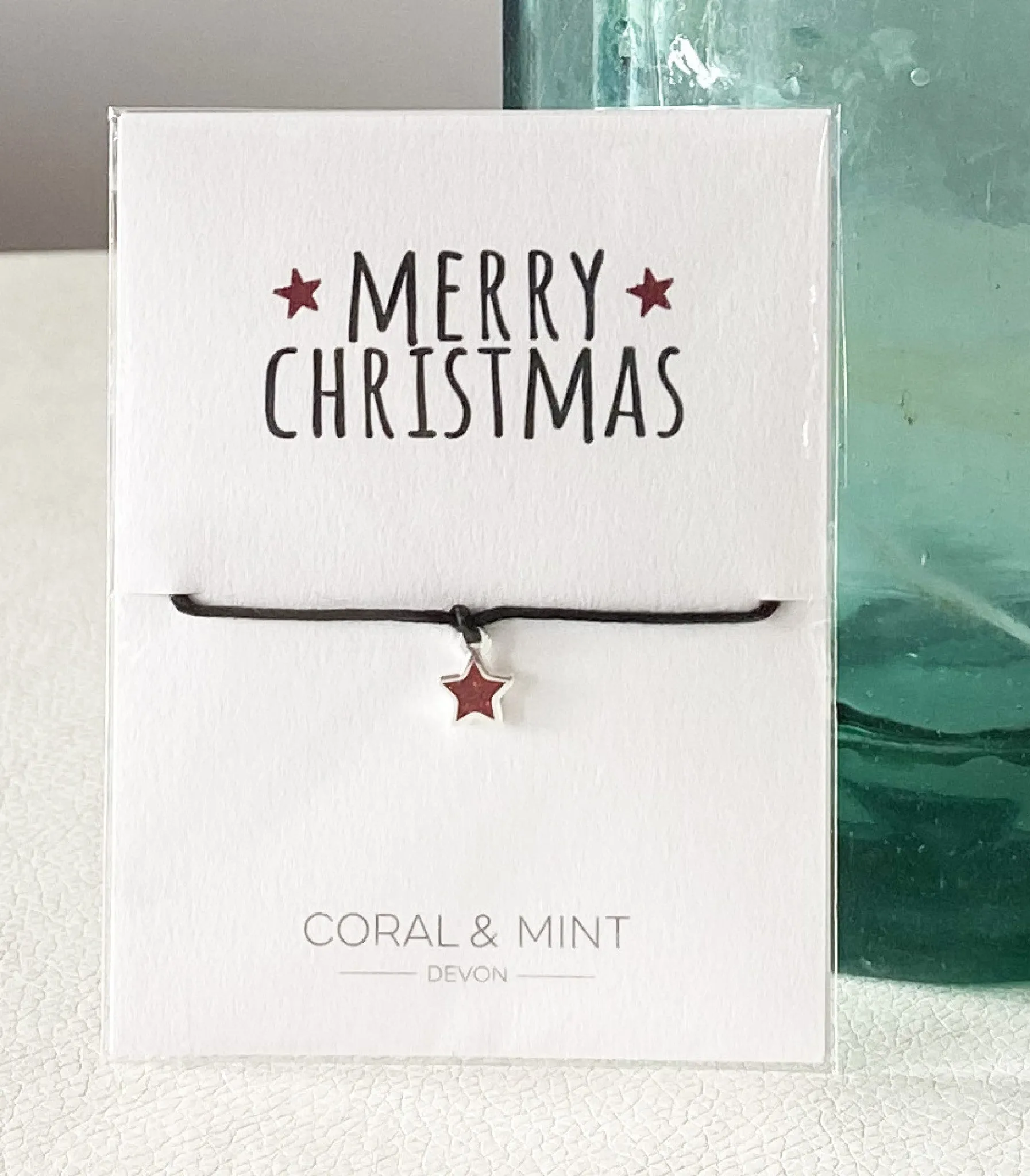 Coral And Mint Merry Christmas - Glitter Red Star Charm