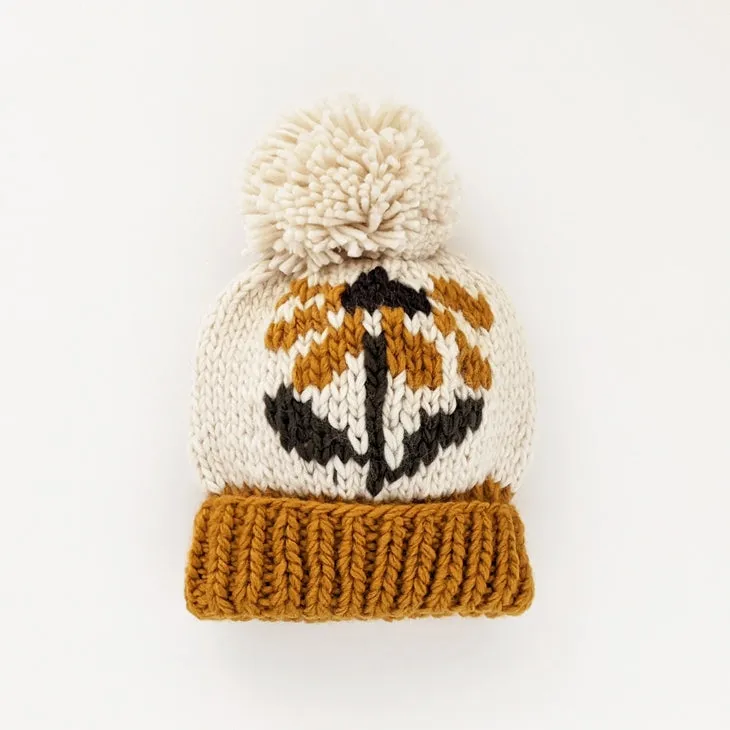 Cornflower Hand Knit Beanie Hat - Gold