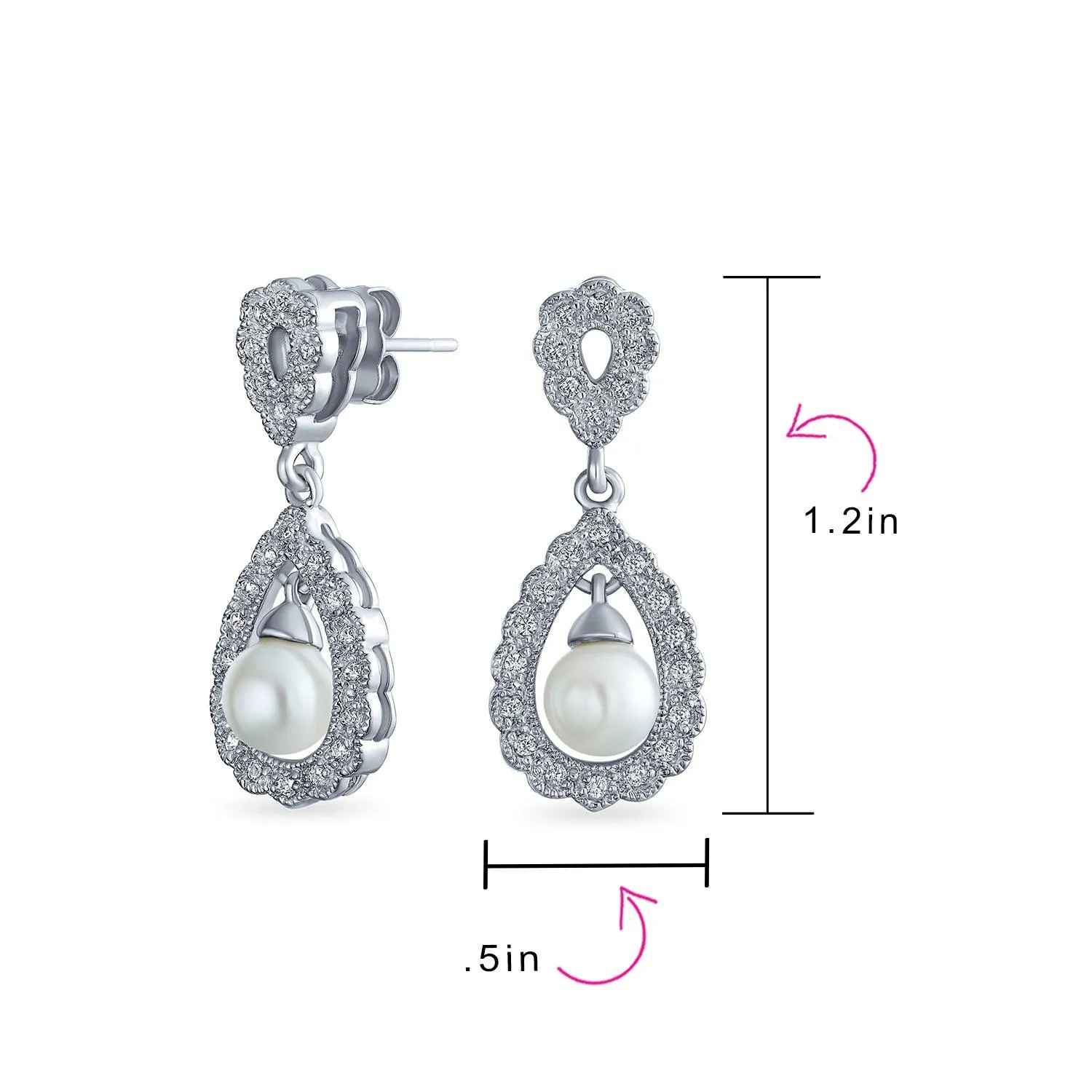 Crystal Drop Lever back Imitation Pearl Dangle Earring Sterling Silver