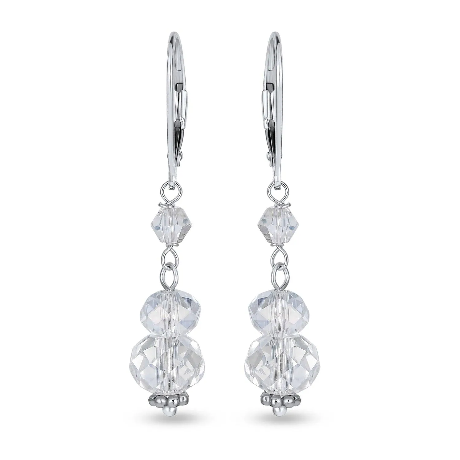 Crystal Drop Lever back Imitation Pearl Dangle Earring Sterling Silver