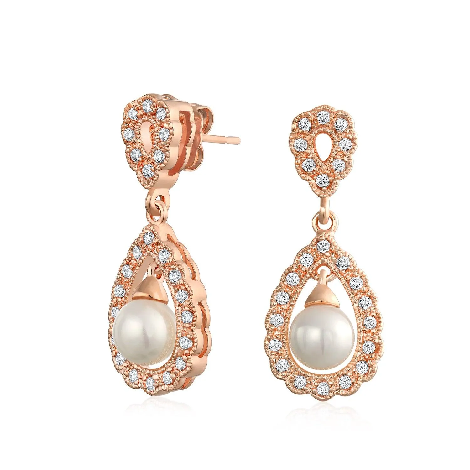 Crystal Drop Lever back Imitation Pearl Dangle Earring Sterling Silver