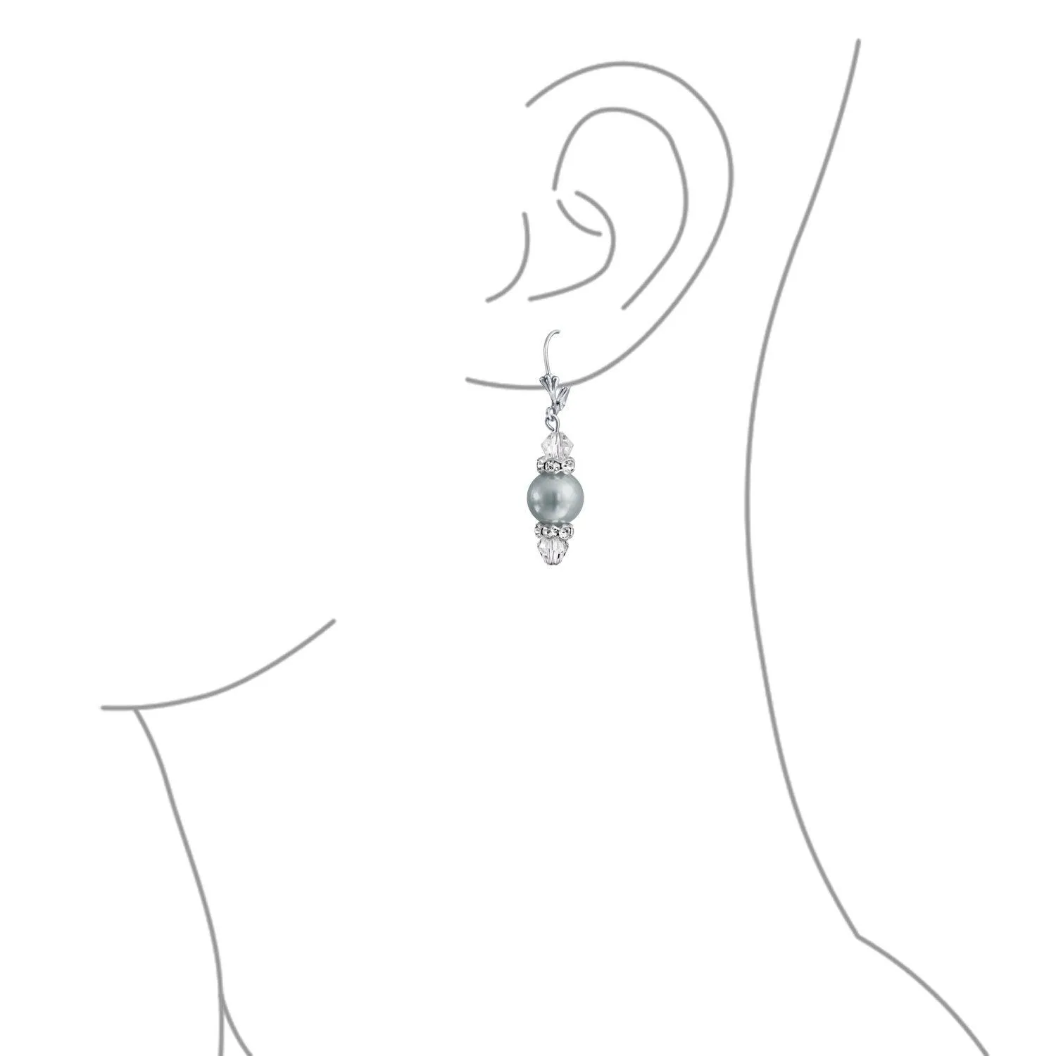 Crystal Drop Lever back Imitation Pearl Dangle Earring Sterling Silver