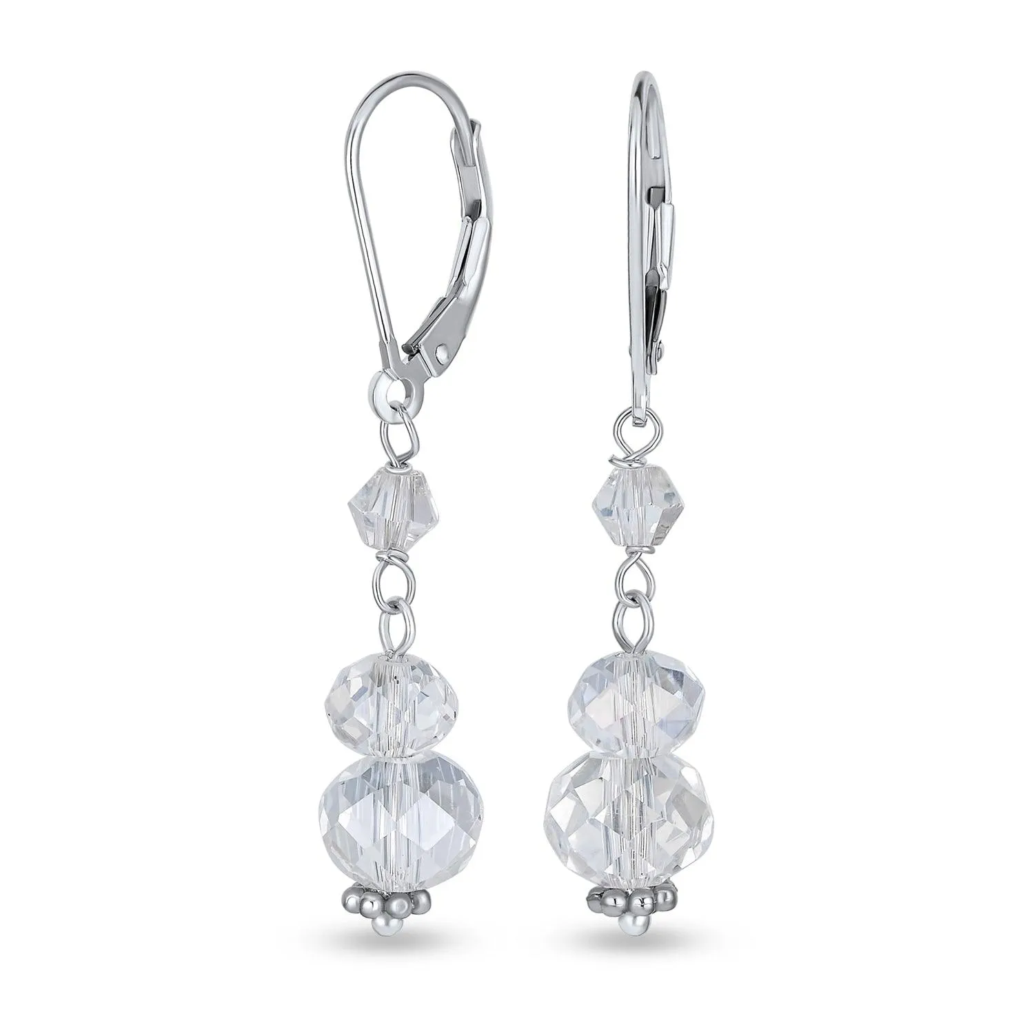 Crystal Drop Lever back Imitation Pearl Dangle Earring Sterling Silver