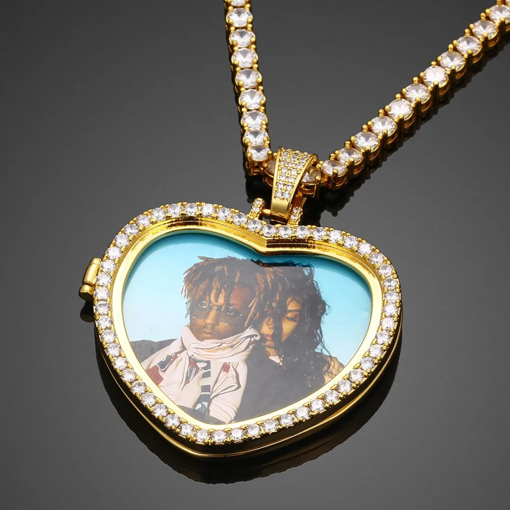 Custom Heart Photo Medallions Necklace Christmas Gifts For Men