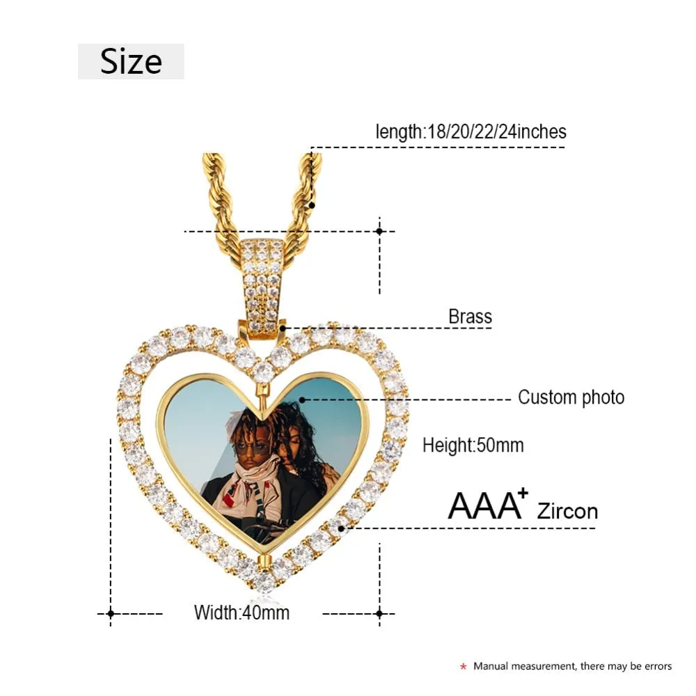 Custom Made Photo Heart Rotating Double-sided Medallions Necklace Christmas Gifts For Boyfriend