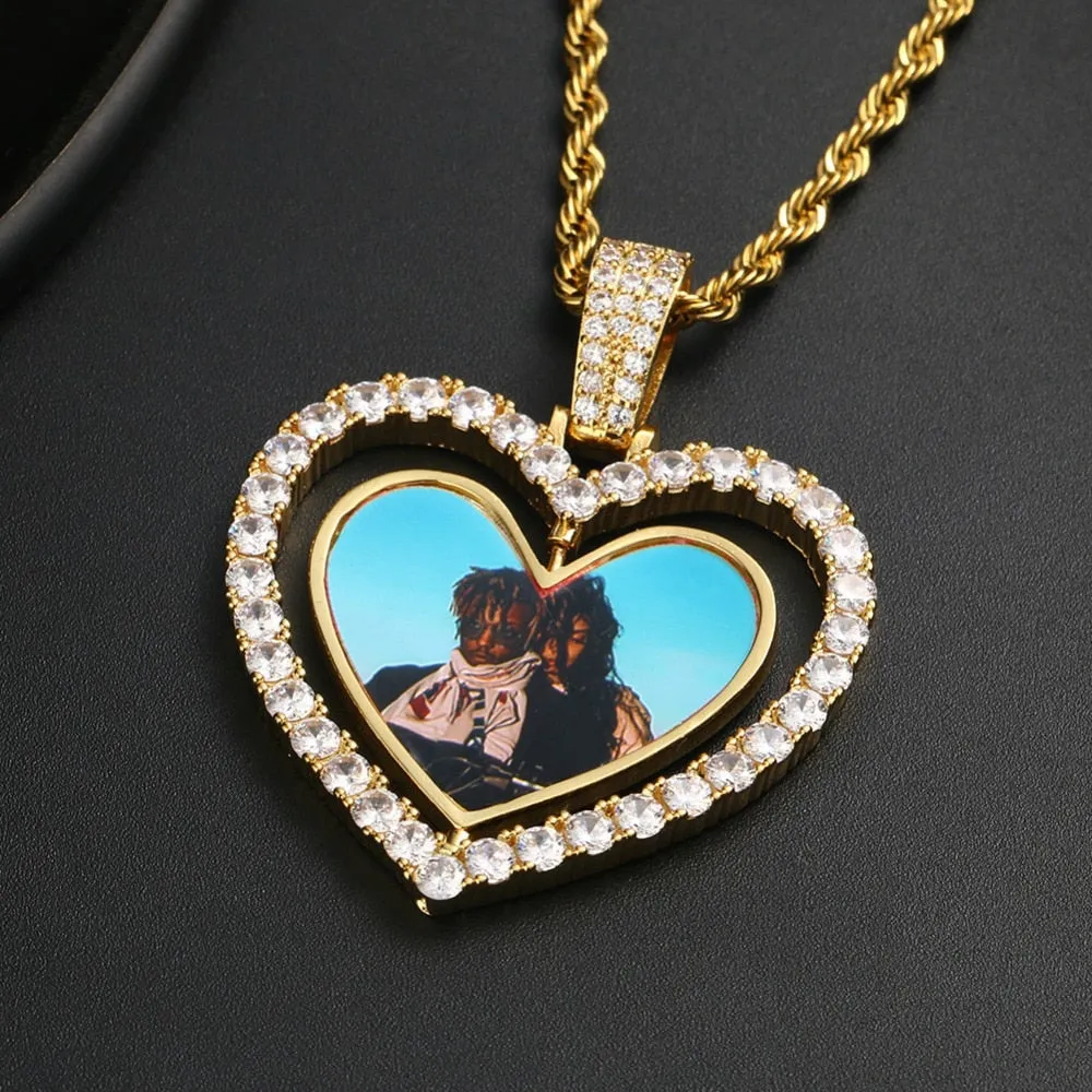 Custom Made Photo Heart Rotating Double-sided Medallions Necklace Christmas Gifts For Boyfriend