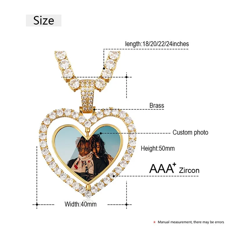 Custom Made Photo Heart Rotating Double-sided Medallions Necklace Christmas Gifts For Boyfriend