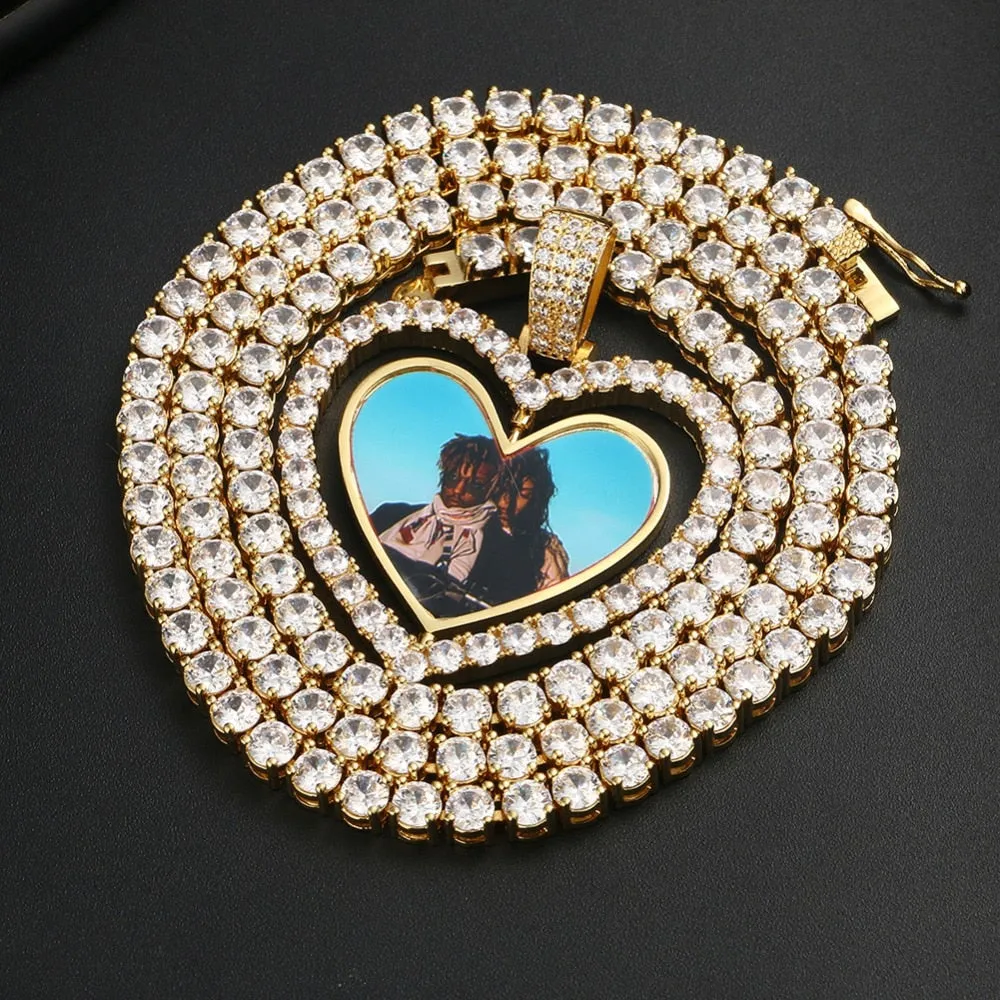 Custom Made Photo Heart Rotating Double-sided Medallions Necklace Christmas Gifts For Boyfriend