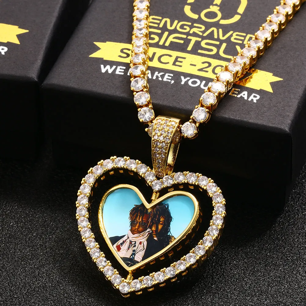 Custom Made Photo Heart Rotating Double-sided Medallions Necklace Christmas Gifts For Boyfriend