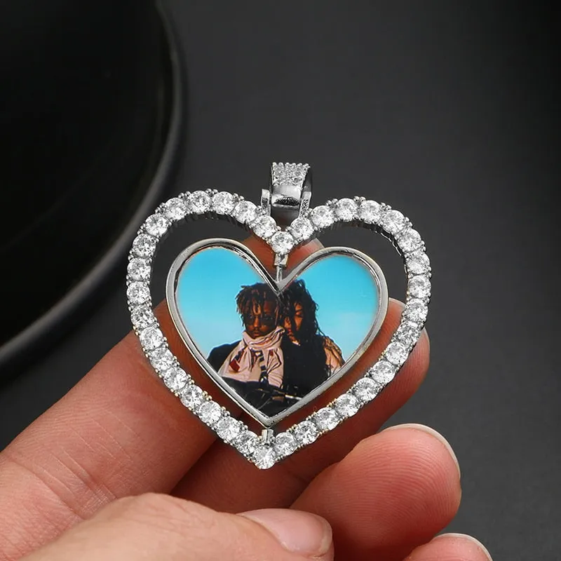 Custom Made Photo Heart Rotating Double-sided Medallions Necklace Christmas Gifts For Boyfriend