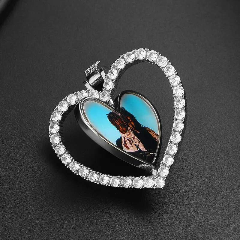 Custom Made Photo Heart Rotating Double-sided Medallions Necklace Christmas Gifts For Boyfriend