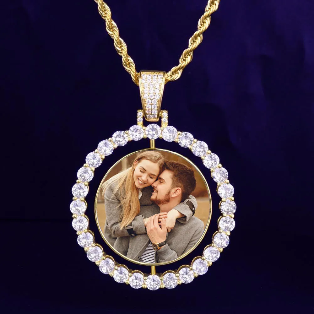 Custom Photo Rotating Double-Sided Medallions Pendant Necklace Christmas Gifts For Girlfriend