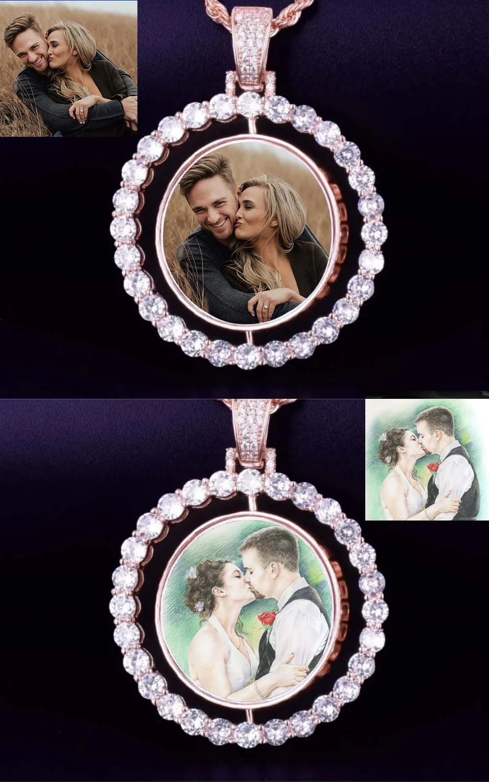 Custom Photo Rotating Double-Sided Medallions Pendant Necklace Christmas Gifts For Girlfriend