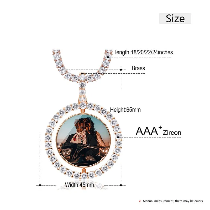 Custom Photo Rotating Double-Sided Medallions Pendant Necklace Christmas Gifts For Girlfriend