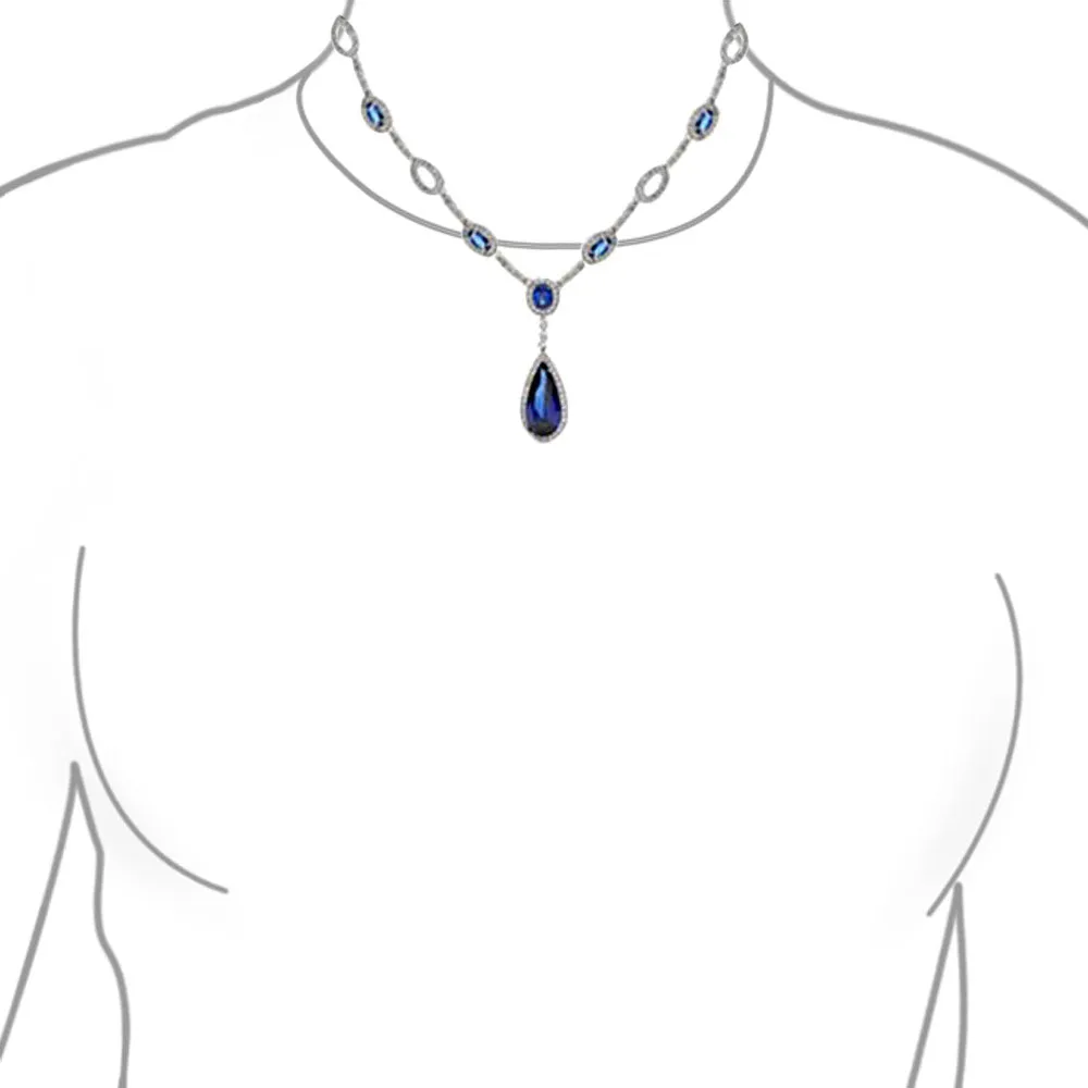 CZ Teardrop Y Necklace Imitation Gemstone Cutout Oval Silver