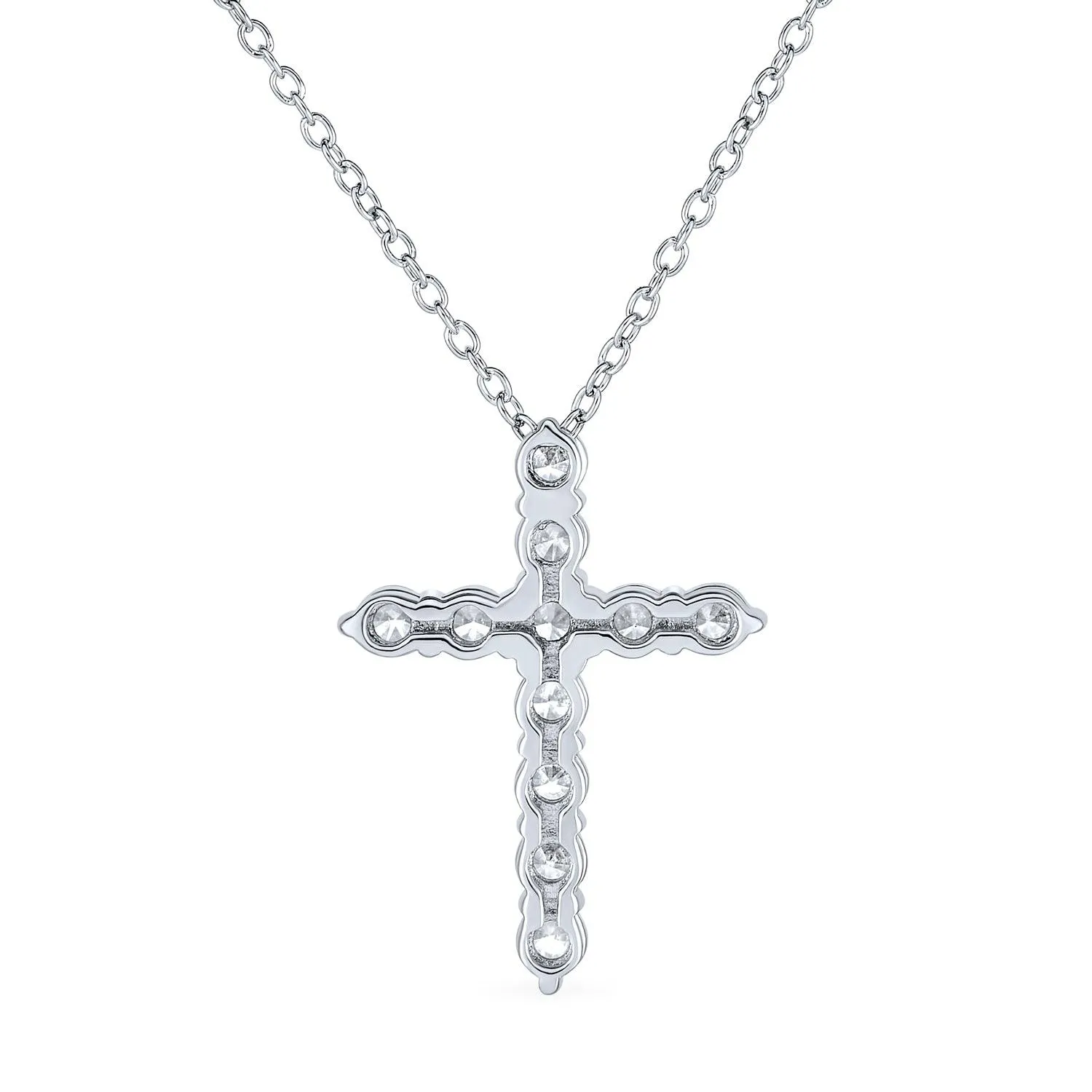 Dainty Bridal Baguette AAA CZ Cross Pendant Necklace Sterling Silver