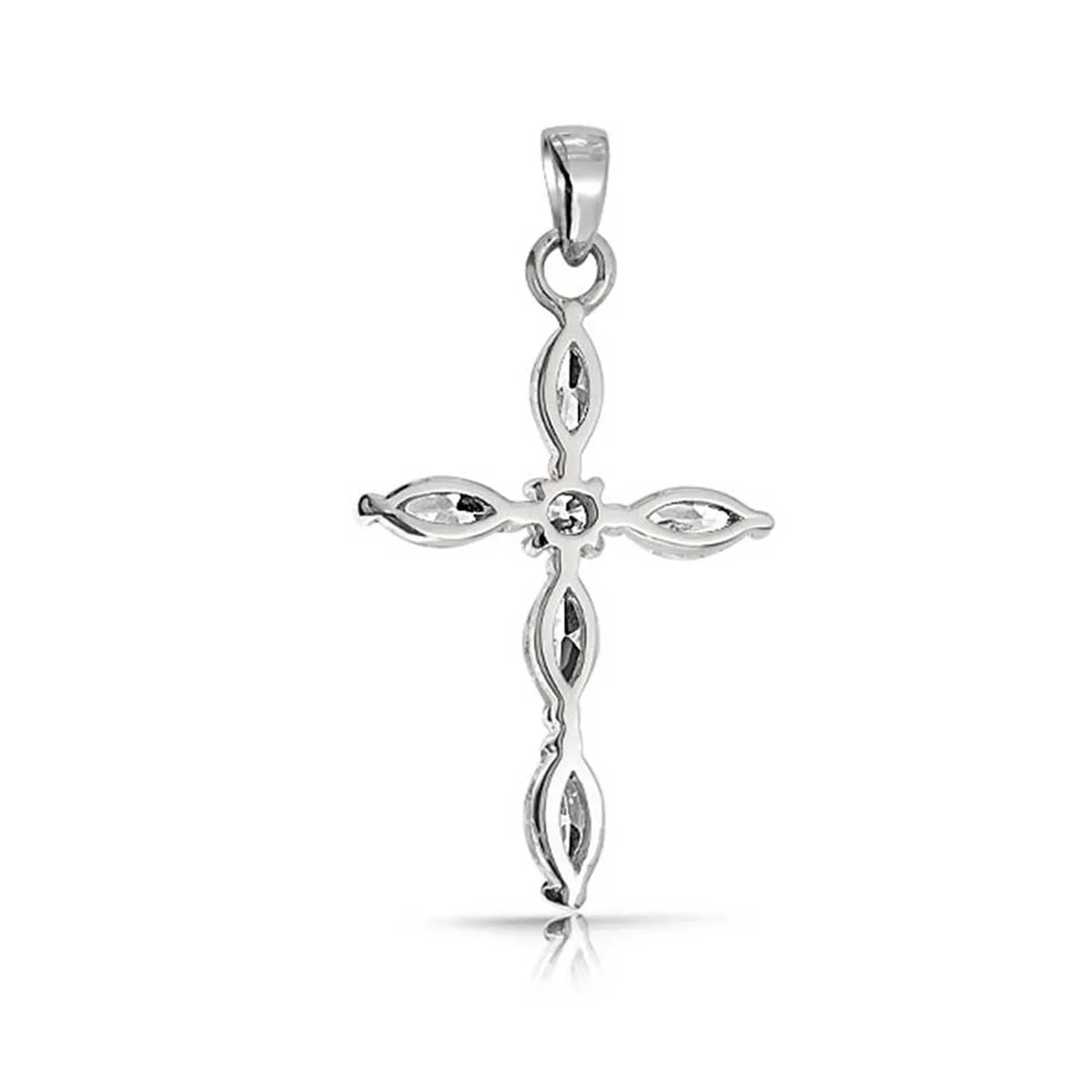 Dainty Bridal Baguette AAA CZ Cross Pendant Necklace Sterling Silver